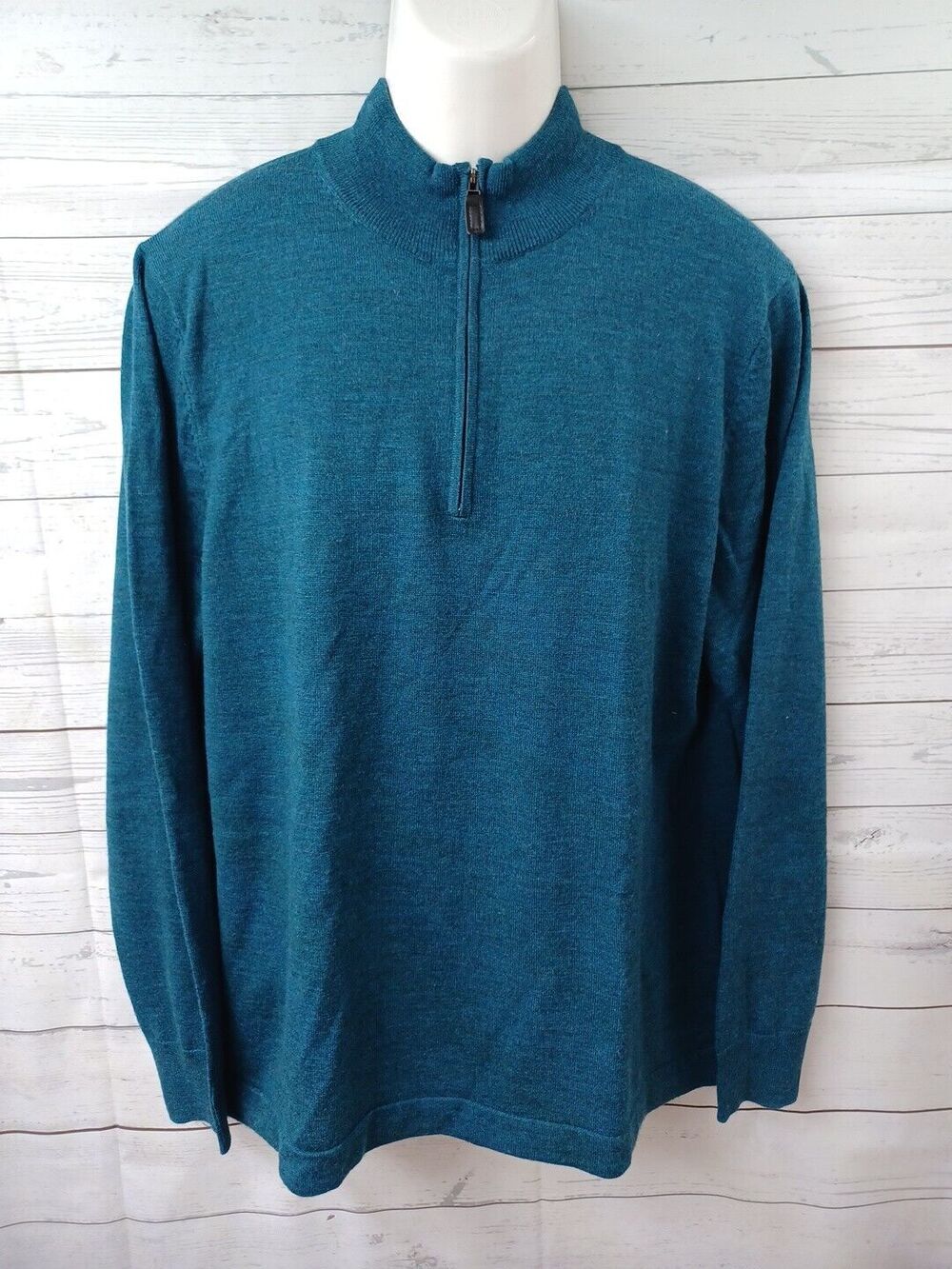 Jos A Bank Traveler Mens Sweater Blue Merino Wool 1/4 Zip Long Sleeve XL